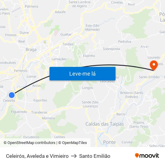 Celeirós, Aveleda e Vimieiro to Santo Emilião map