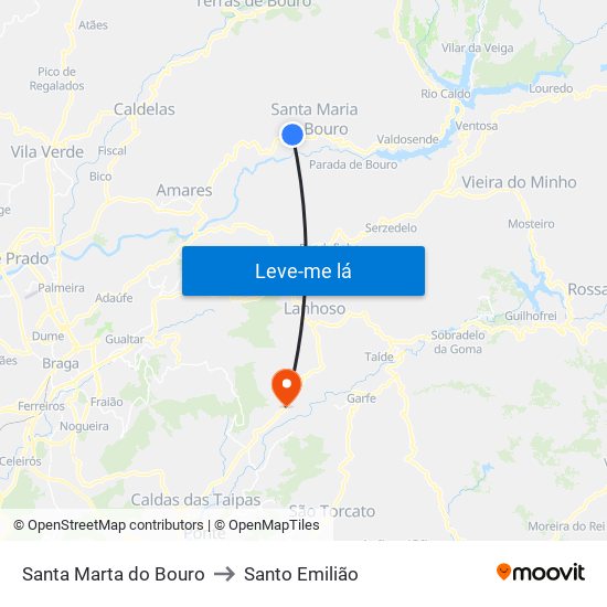 Santa Marta do Bouro to Santo Emilião map