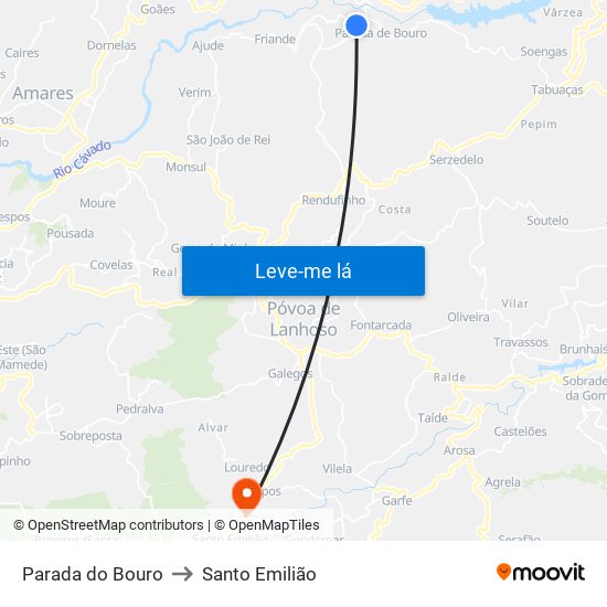 Parada do Bouro to Santo Emilião map