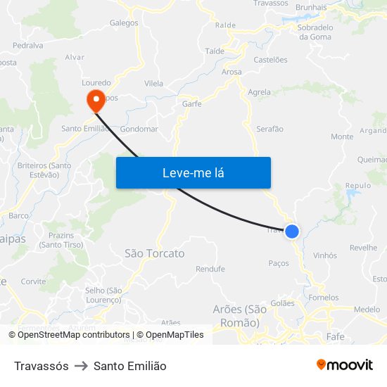Travassós to Santo Emilião map