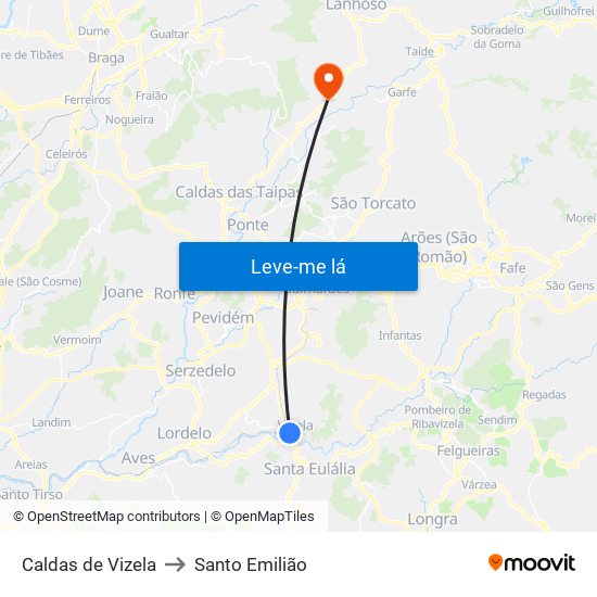 Caldas de Vizela to Santo Emilião map