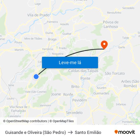 Guisande e Oliveira (São Pedro) to Santo Emilião map