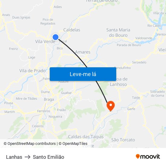 Lanhas to Santo Emilião map