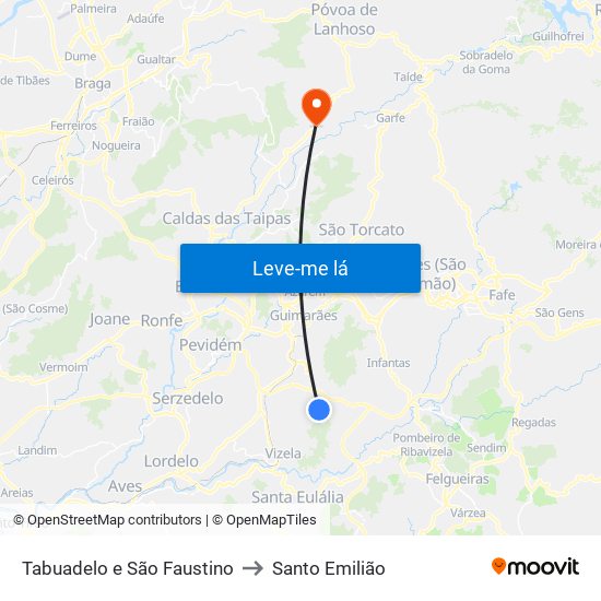 Tabuadelo e São Faustino to Santo Emilião map