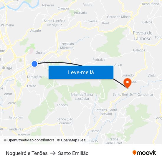 Nogueiró e Tenões to Santo Emilião map
