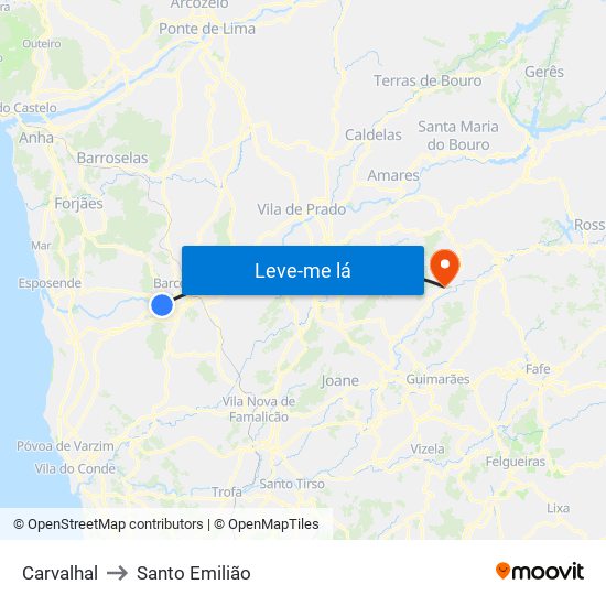 Carvalhal to Santo Emilião map