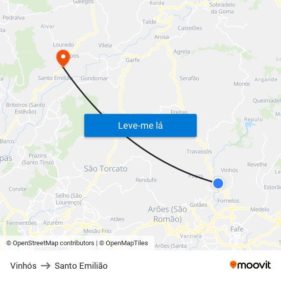 Vinhós to Santo Emilião map