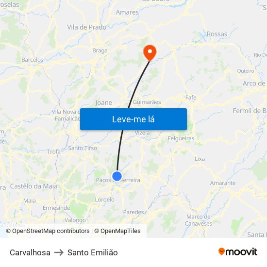 Carvalhosa to Santo Emilião map