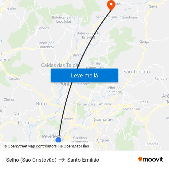 Selho (São Cristóvão) to Santo Emilião map