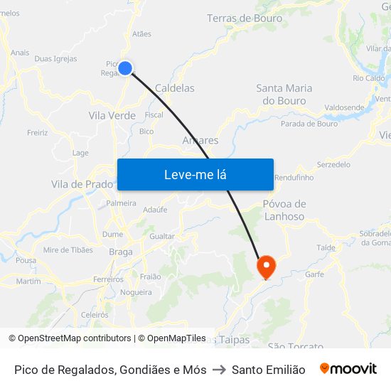 Pico de Regalados, Gondiães e Mós to Santo Emilião map