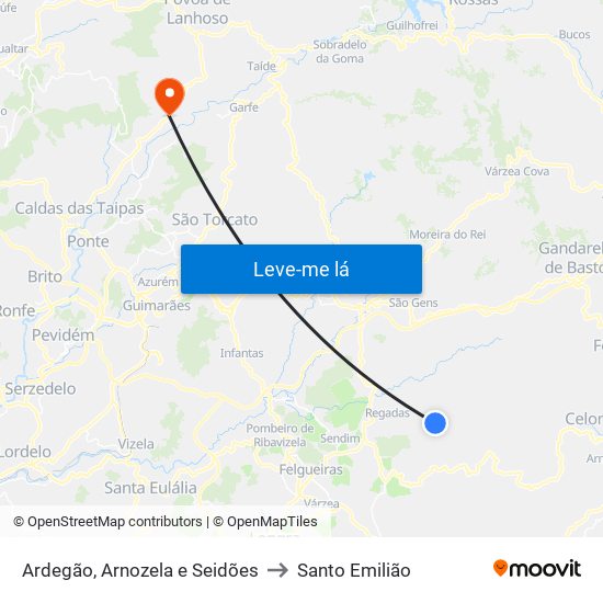 Ardegão, Arnozela e Seidões to Santo Emilião map