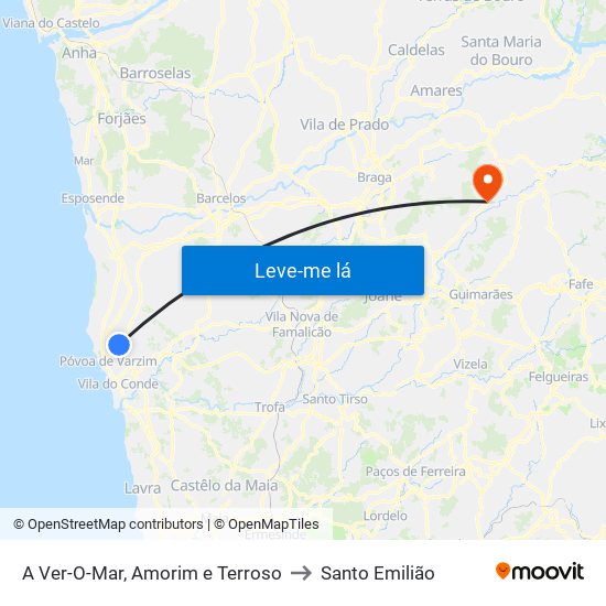 A Ver-O-Mar, Amorim e Terroso to Santo Emilião map