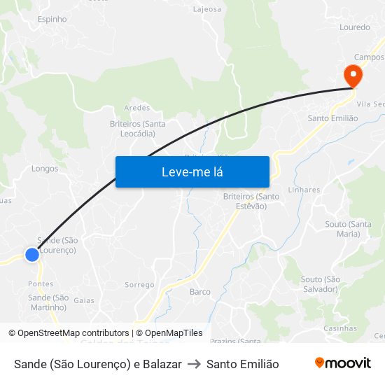 Sande (São Lourenço) e Balazar to Santo Emilião map