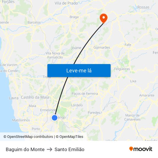 Baguim do Monte to Santo Emilião map