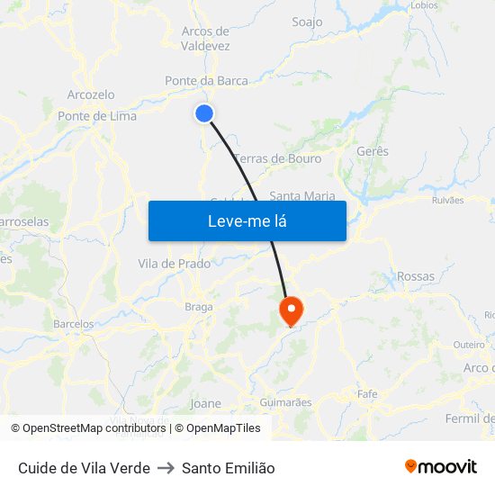 Cuide de Vila Verde to Santo Emilião map