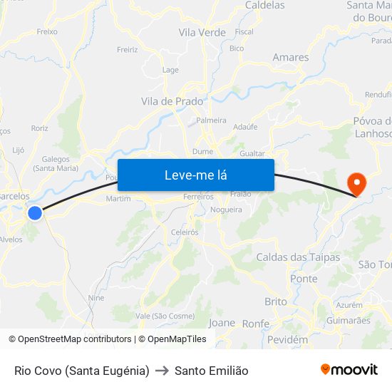 Rio Covo (Santa Eugénia) to Santo Emilião map