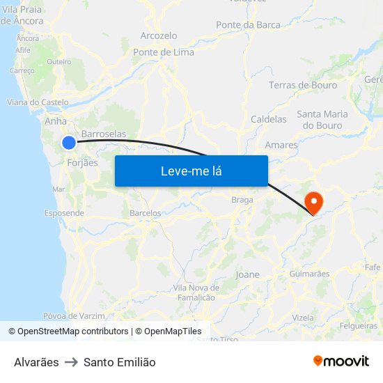 Alvarães to Santo Emilião map