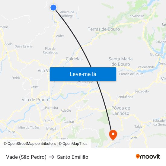 Vade (São Pedro) to Santo Emilião map