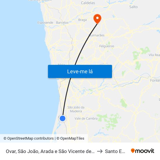 Ovar, São João, Arada e São Vicente de Pereira Jusã to Santo Emilião map