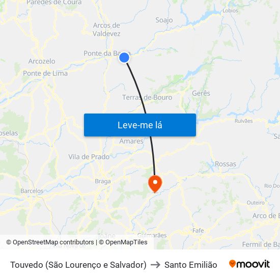 Touvedo (São Lourenço e Salvador) to Santo Emilião map