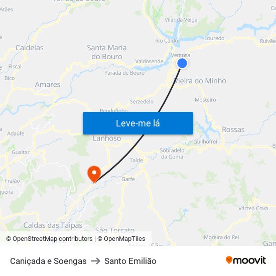 Caniçada e Soengas to Santo Emilião map