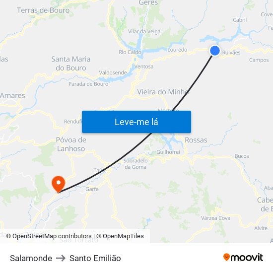 Salamonde to Santo Emilião map