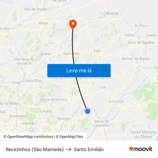 Recezinhos (São Mamede) to Santo Emilião map
