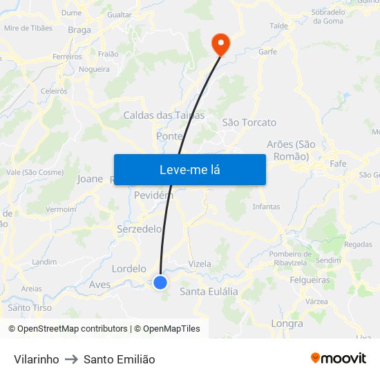 Vilarinho to Santo Emilião map