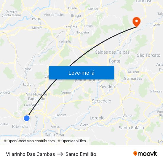 Vilarinho Das Cambas to Santo Emilião map