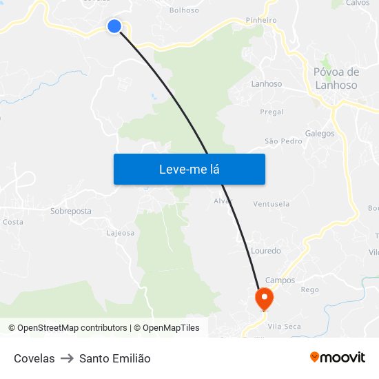 Covelas to Santo Emilião map