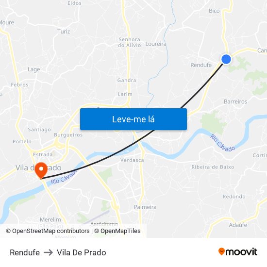 Rendufe to Vila De Prado map
