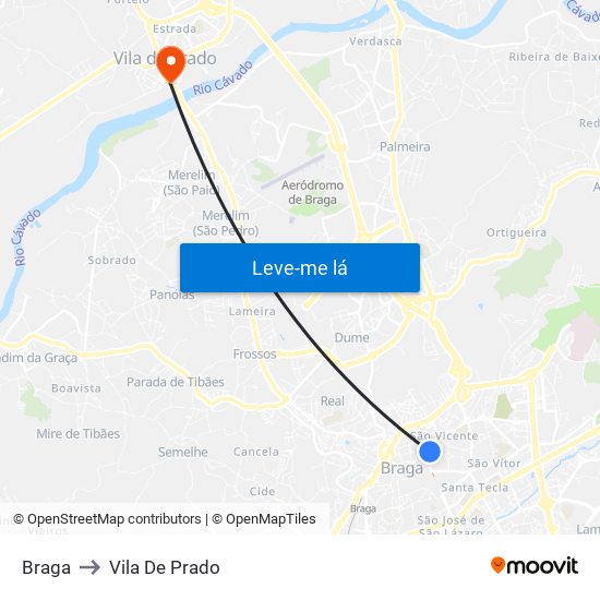 Braga to Vila De Prado map