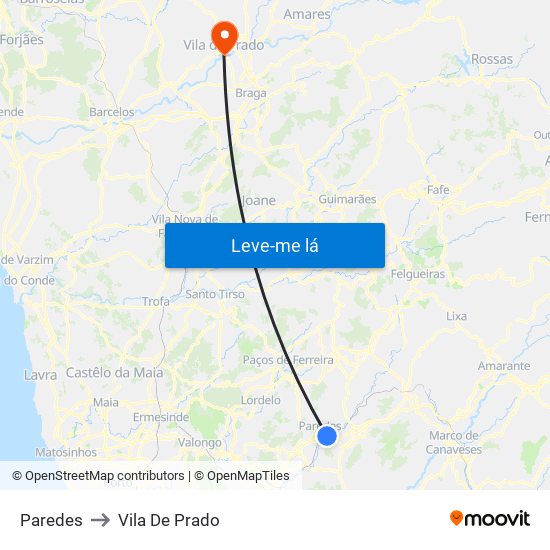 Paredes to Vila De Prado map