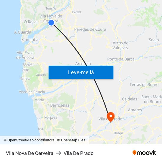 Vila Nova De Cerveira to Vila De Prado map