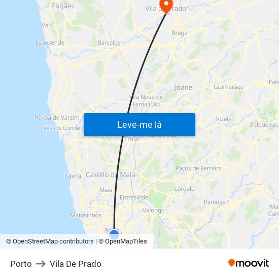 Porto to Vila De Prado map