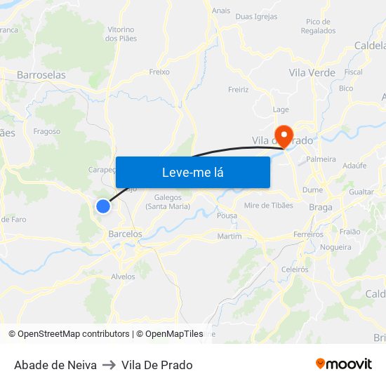 Abade de Neiva to Vila De Prado map