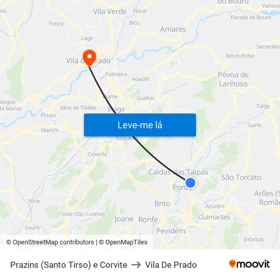 Prazins (Santo Tirso) e Corvite to Vila De Prado map