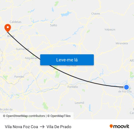 Vila Nova Foz Coa to Vila De Prado map