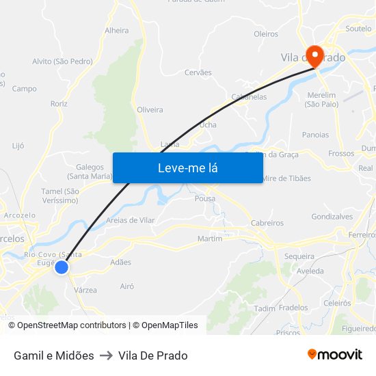 Gamil e Midões to Vila De Prado map