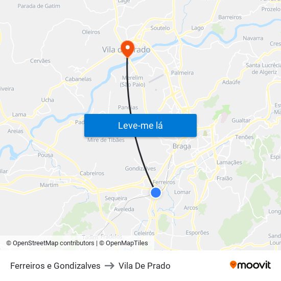 Ferreiros e Gondizalves to Vila De Prado map