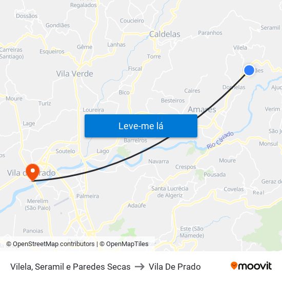 Vilela, Seramil e Paredes Secas to Vila De Prado map