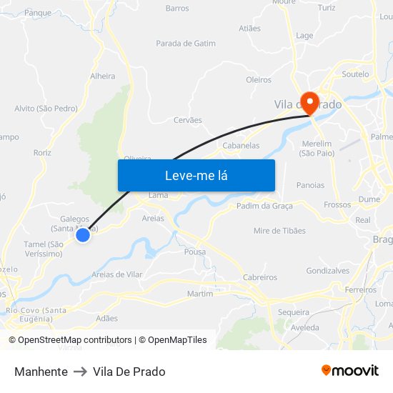 Manhente to Vila De Prado map