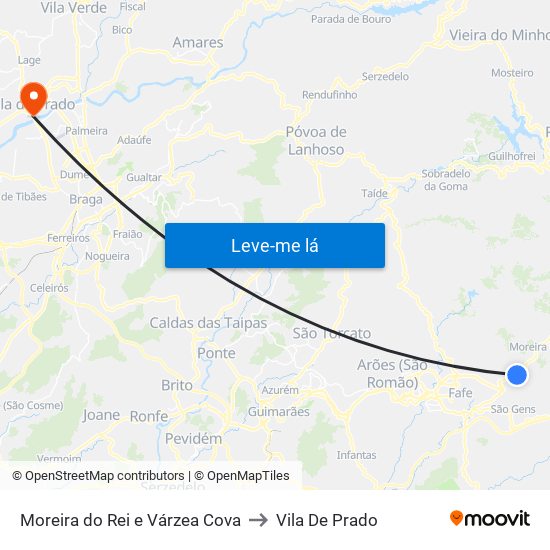 Moreira do Rei e Várzea Cova to Vila De Prado map