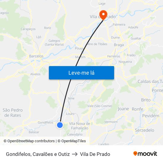 Gondifelos, Cavalões e Outiz to Vila De Prado map