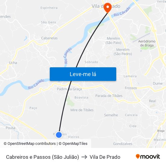 Cabreiros e Passos (São Julião) to Vila De Prado map