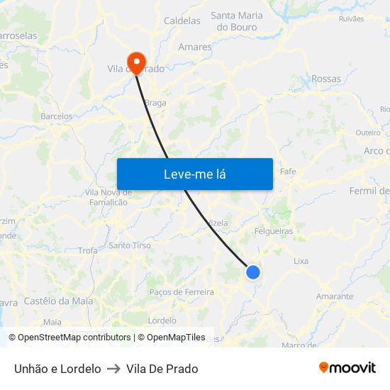 Unhão e Lordelo to Vila De Prado map