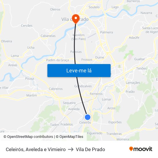 Celeirós, Aveleda e Vimieiro to Vila De Prado map