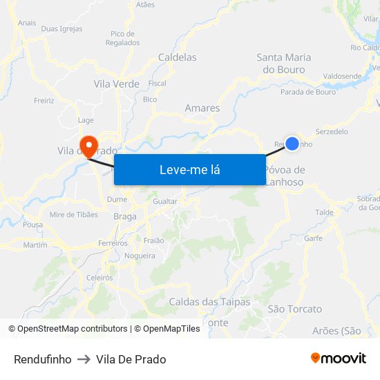 Rendufinho to Vila De Prado map