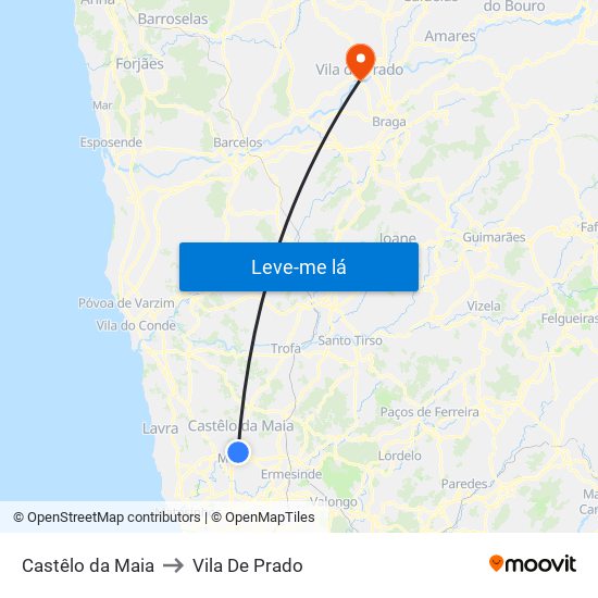 Castêlo da Maia to Vila De Prado map