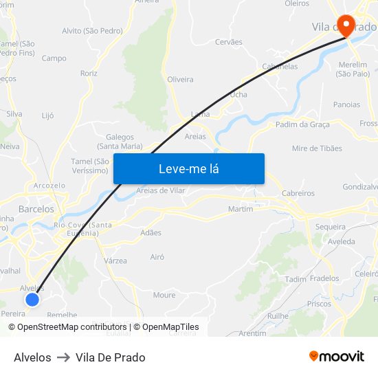 Alvelos to Vila De Prado map